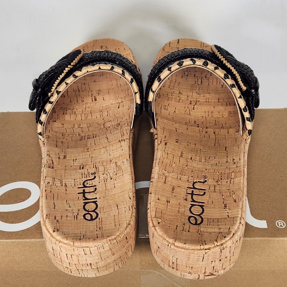 Earth Sandals Women Size 10 Black Woven Raffia Cork Platform Slides ETSAMSY2 - Picture 4 of 7